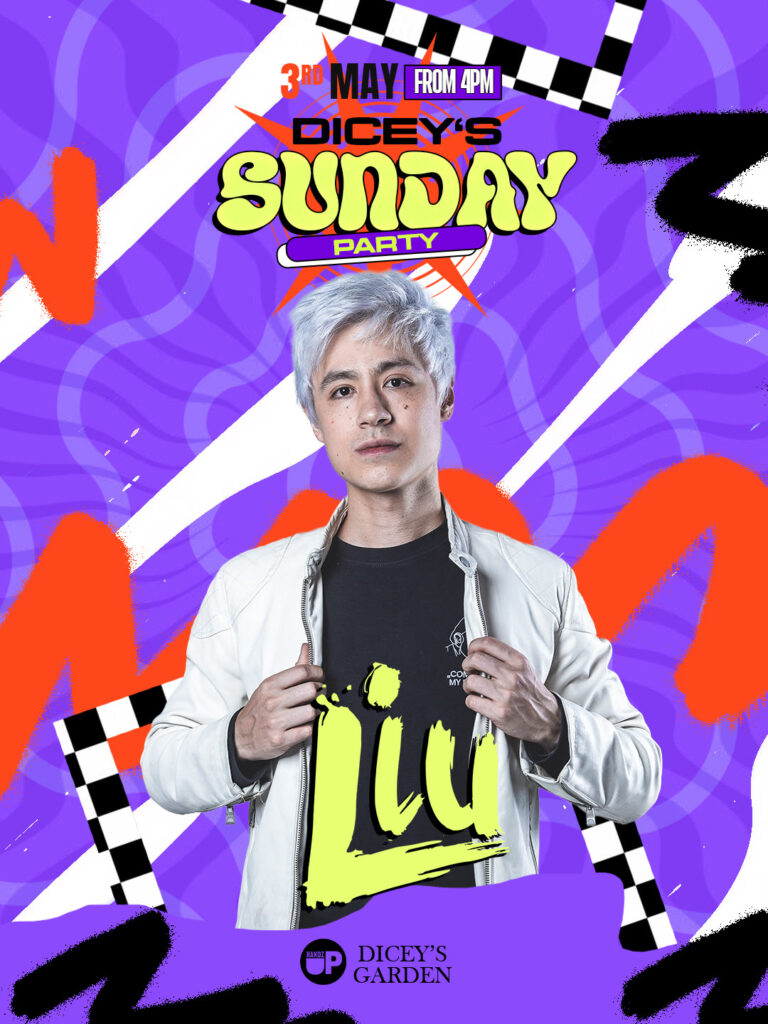 Flyer for Dicey’s Sunday Party with Liu, 3 May 2026 at Dicey’s Garden, Dublin