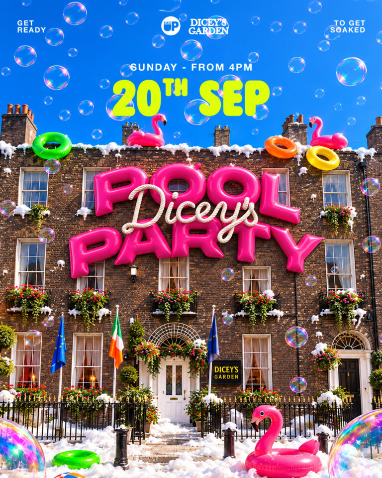 Flyer for Dicey’s Pool Party, 20 September 2026 at Dicey’s Garden, Dublin